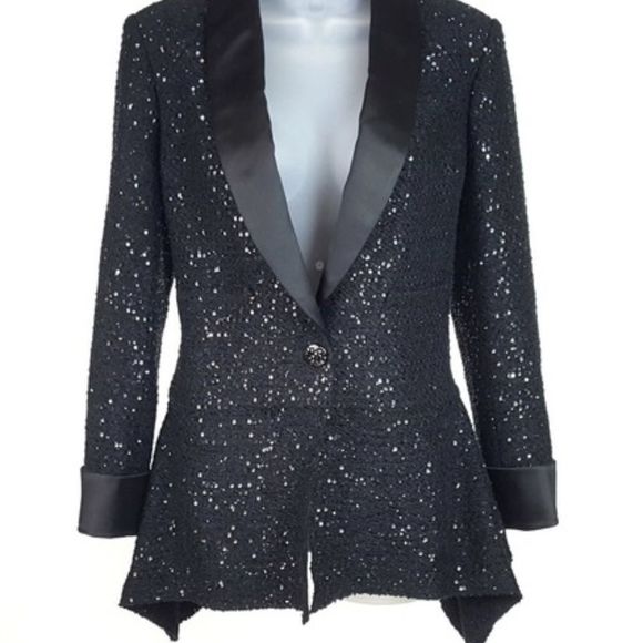 Women's Chanel 18A Black Sequin Silk Cashmere Lesage Jacket Blazer Size 36 - Picture 1 of 9
